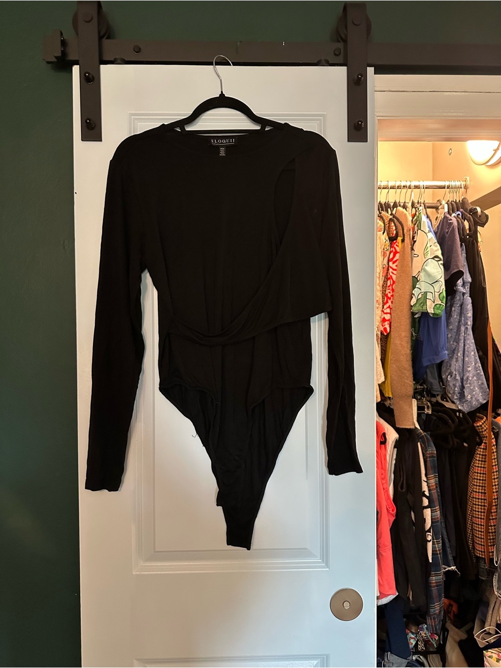 Eloquii Black Long Sleeve Wrap-Front Bodysuit